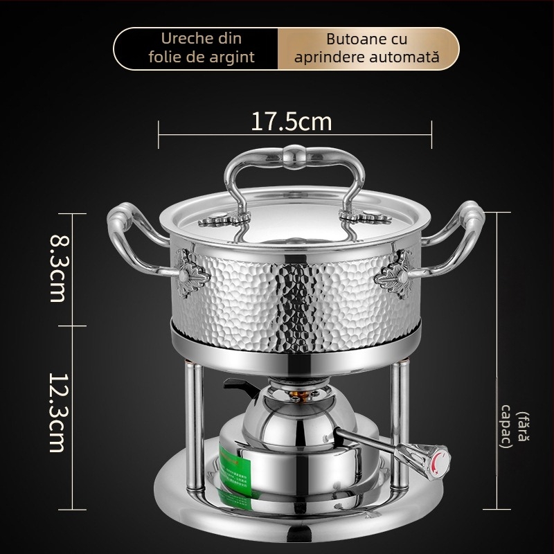 Oală de hot pot pentru o singură porție din oțel inoxidabil 304, cu plită pe gaz, pentru hoteluri și restaurante