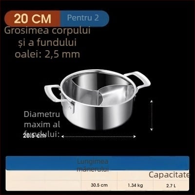 304 oțel inoxidabil, hot pot cu trei secțiuni și trei arome, corp extra gros, capacitate mare 6,1–10 litri, potrivit pentru plite variate, inclusiv inducție
