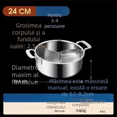 304 oțel inoxidabil, hot pot cu trei secțiuni și trei arome, corp extra gros, capacitate mare 6,1–10 litri, potrivit pentru plite variate, inclusiv inducție