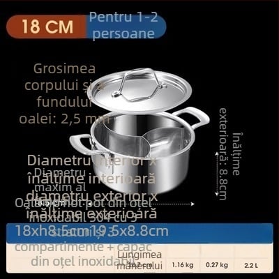 304 oțel inoxidabil, hot pot cu trei secțiuni și trei arome, corp extra gros, capacitate mare 6,1–10 litri, potrivit pentru plite variate, inclusiv inducție