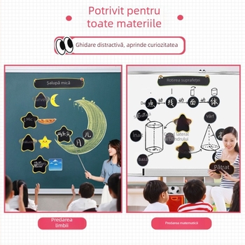 Etichete magnetice pentru tablă neagră, margine colorată, forme nor mic, inimă și măr, pentru scriere cu cretă în clasă