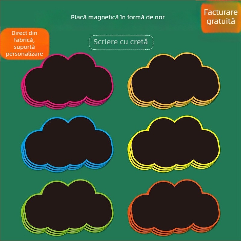 Etichete magnetice pentru tablă neagră, margine colorată, forme nor mic, inimă și măr, pentru scriere cu cretă în clasă