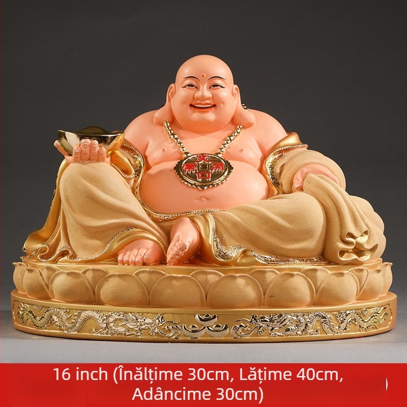 Statuetă Maitreya Buddha, roșie, cu burtă mare, Buddha zâmbitor pentru decor de casă, în cutie de lemn