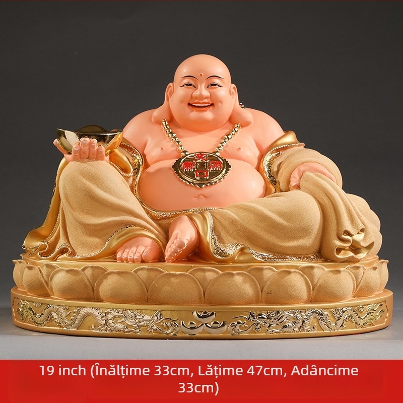 Statuetă Maitreya Buddha, roșie, cu burtă mare, Buddha zâmbitor pentru decor de casă, în cutie de lemn
