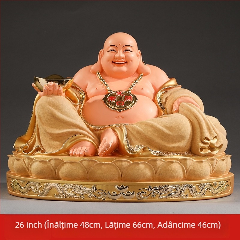 Statuetă Maitreya Buddha, roșie, cu burtă mare, Buddha zâmbitor pentru decor de casă, în cutie de lemn