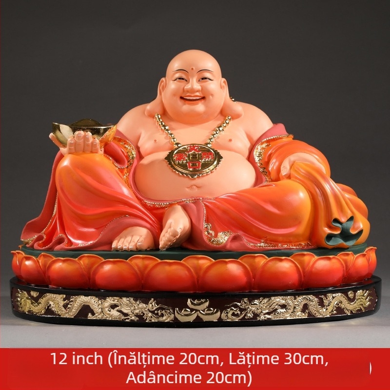 Statuetă Maitreya Buddha, roșie, cu burtă mare, Buddha zâmbitor pentru decor de casă, în cutie de lemn