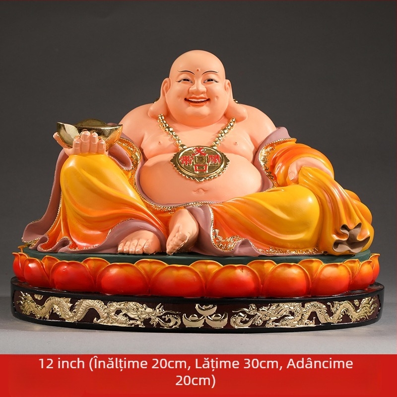 Statuetă Maitreya Buddha, roșie, cu burtă mare, Buddha zâmbitor pentru decor de casă, în cutie de lemn