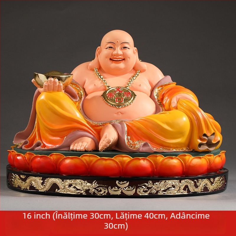 Statuetă Maitreya Buddha, roșie, cu burtă mare, Buddha zâmbitor pentru decor de casă, în cutie de lemn