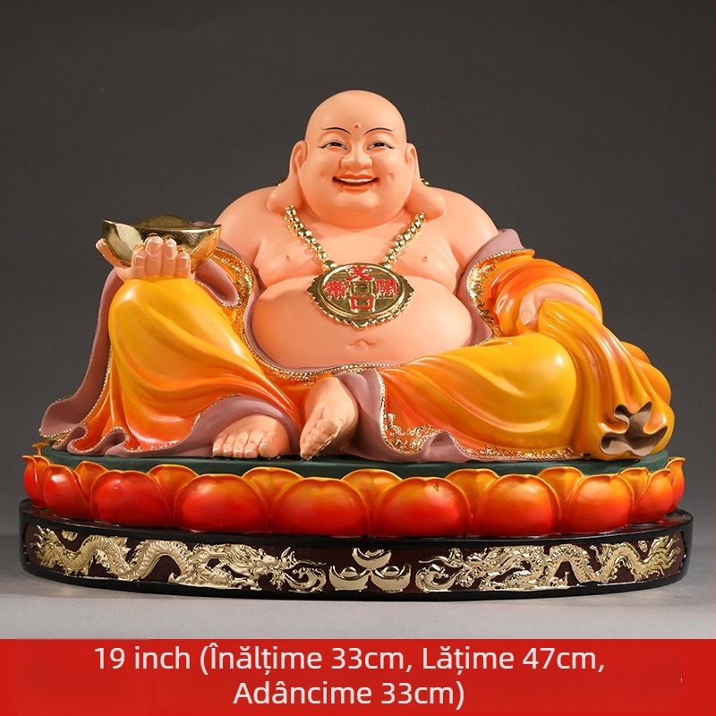 Statuetă Maitreya Buddha, roșie, cu burtă mare, Buddha zâmbitor pentru decor de casă, în cutie de lemn