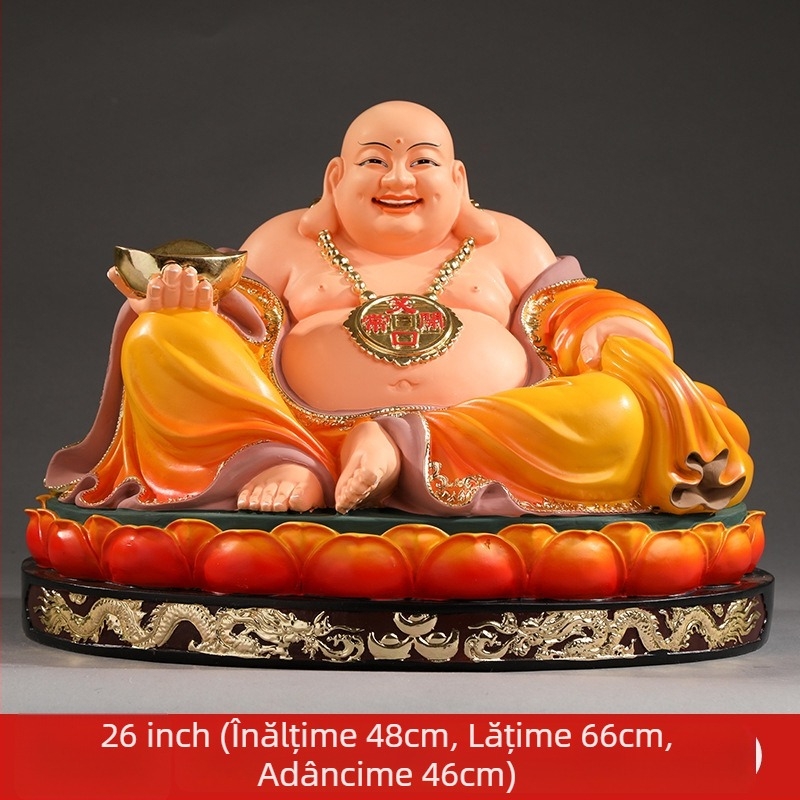 Statuetă Maitreya Buddha, roșie, cu burtă mare, Buddha zâmbitor pentru decor de casă, în cutie de lemn