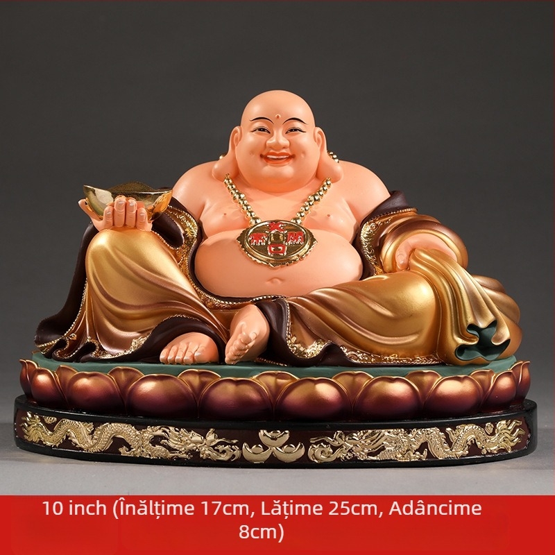 Statuetă Maitreya Buddha, roșie, cu burtă mare, Buddha zâmbitor pentru decor de casă, în cutie de lemn