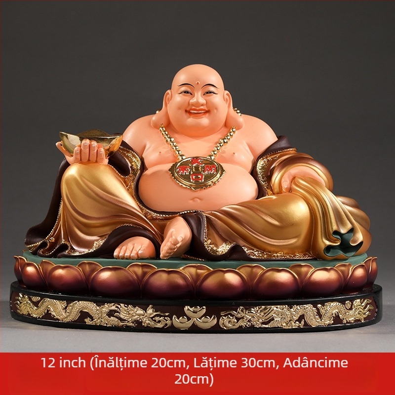 Statuetă Maitreya Buddha, roșie, cu burtă mare, Buddha zâmbitor pentru decor de casă, în cutie de lemn