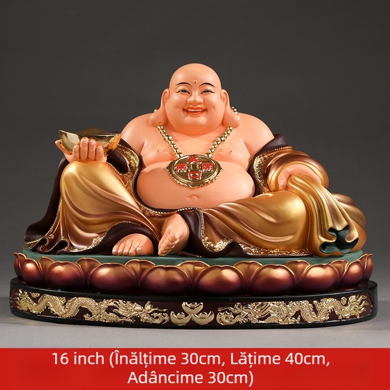 Statuetă Maitreya Buddha, roșie, cu burtă mare, Buddha zâmbitor pentru decor de casă, în cutie de lemn