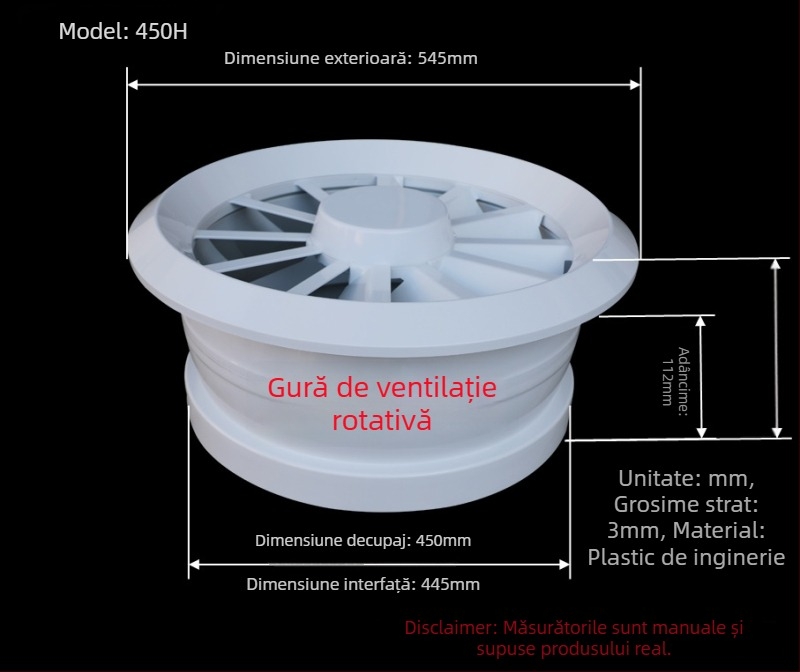 Gură de aer swirl din ABS pentru aer condiționat, circulară, anti-condensație