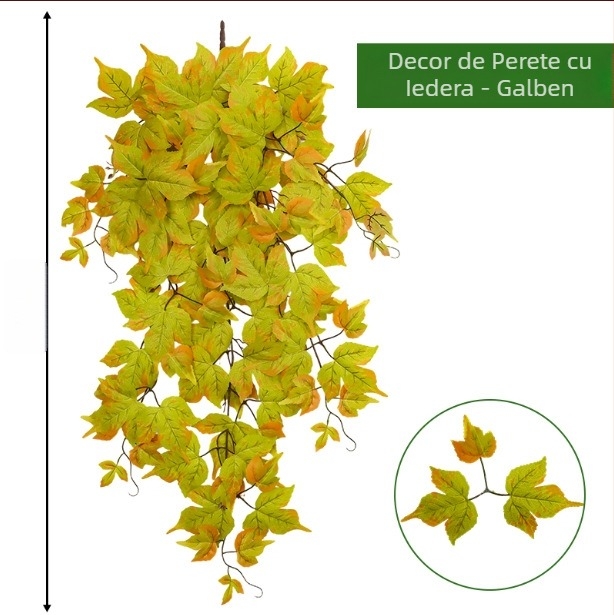 Liană artificială de catarare pentru decor, cu frunze și lăstari plastici, verzi, pentru conducte de aer condiționat și țevi de apă