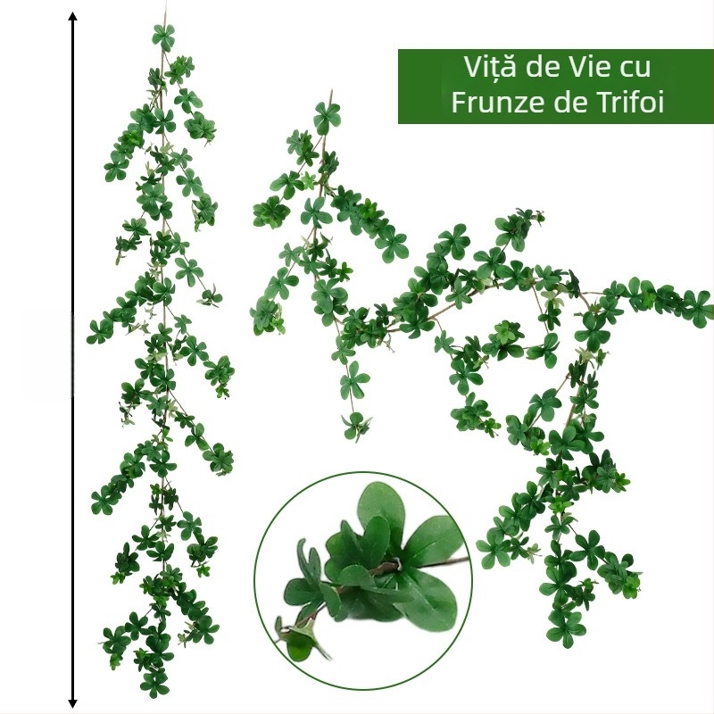 Liană artificială de catarare pentru decor, cu frunze și lăstari plastici, verzi, pentru conducte de aer condiționat și țevi de apă