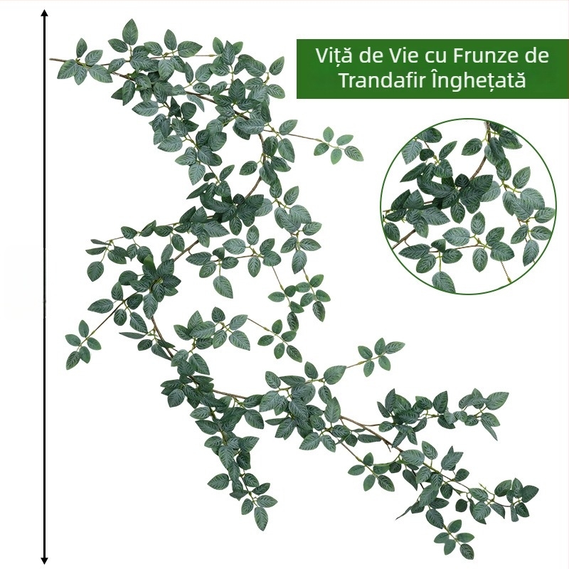 Liană artificială de catarare pentru decor, cu frunze și lăstari plastici, verzi, pentru conducte de aer condiționat și țevi de apă