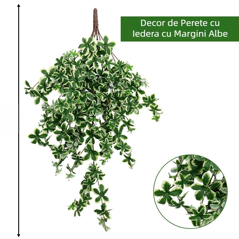 Liană artificială de catarare pentru decor, cu frunze și lăstari plastici, verzi, pentru conducte de aer condiționat și țevi de apă