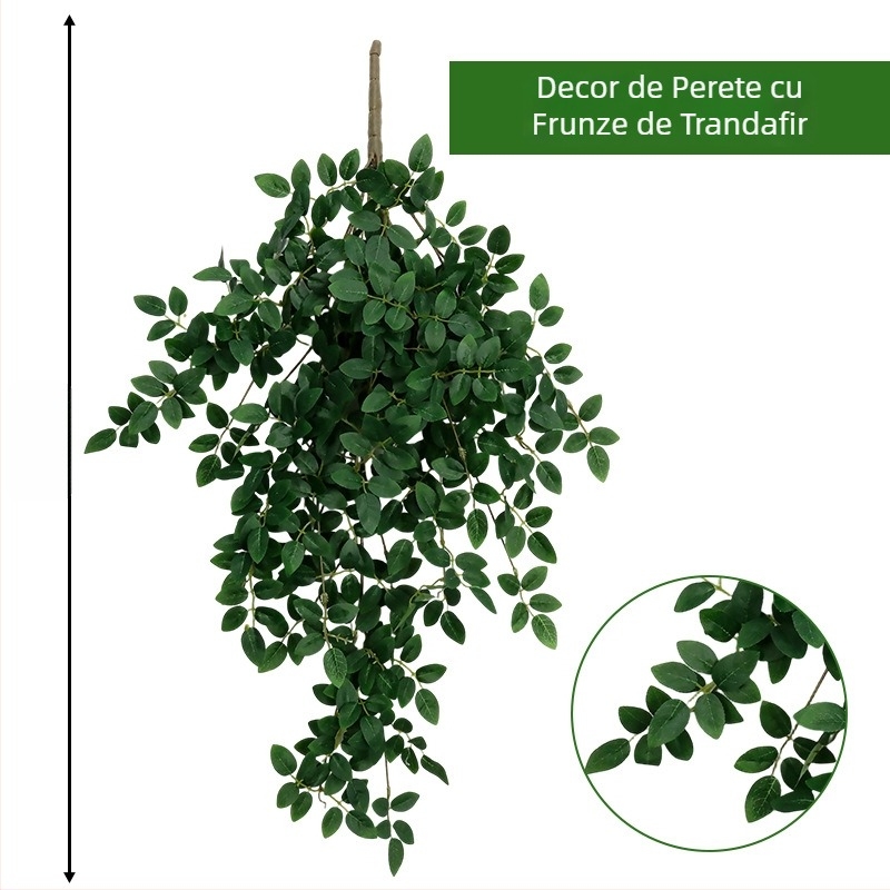 Liană artificială de catarare pentru decor, cu frunze și lăstari plastici, verzi, pentru conducte de aer condiționat și țevi de apă