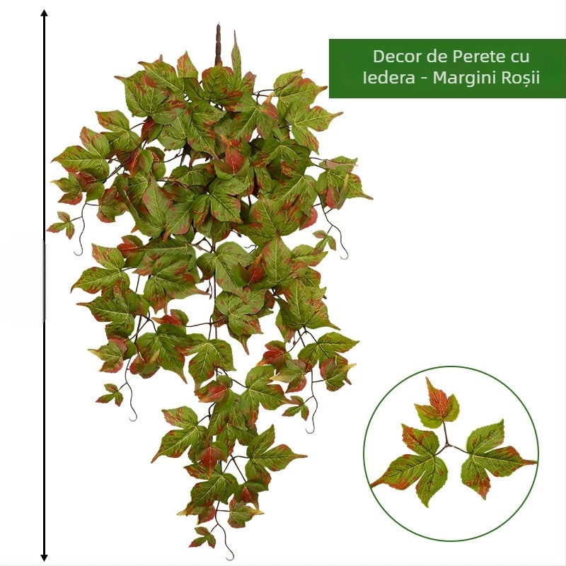 Liană artificială de catarare pentru decor, cu frunze și lăstari plastici, verzi, pentru conducte de aer condiționat și țevi de apă