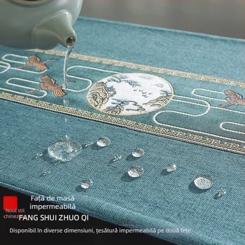 Stil chinezesc nou: runner de masă impermeabil brodat cu ciucuri, țesătură leno-bumbac pentru masă de ceai în stil Zen, lux ușor