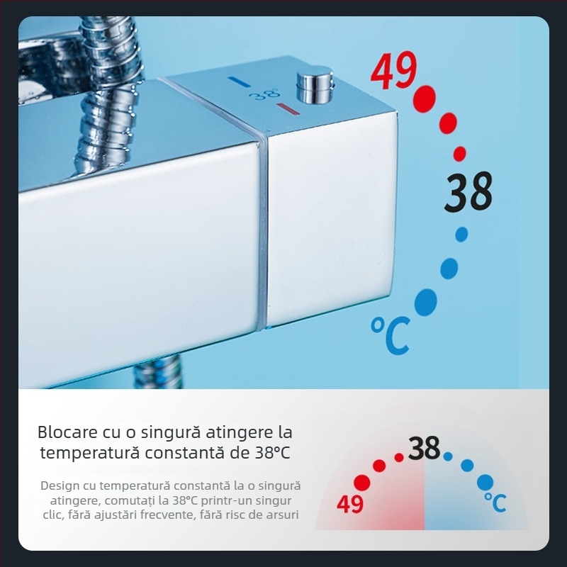Set de duș din oțel inoxidabil placat crom, blocare temperatură cu un singur atingere, montaj încastrat pe perete, duș cu ploaie