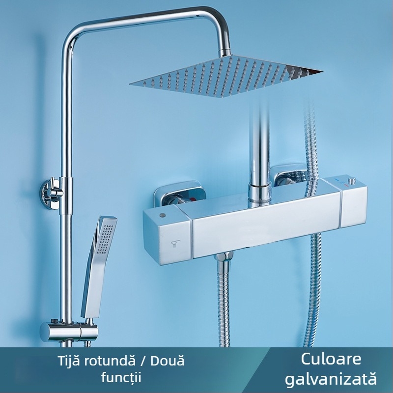 Set de duș din oțel inoxidabil placat crom, blocare temperatură cu un singur atingere, montaj încastrat pe perete, duș cu ploaie