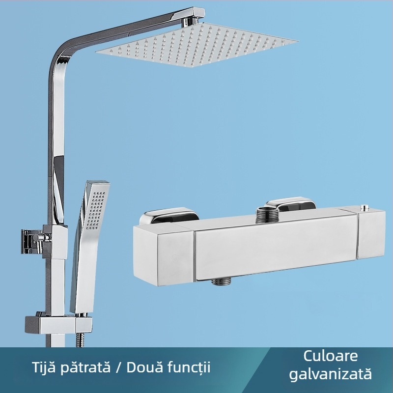 Set de duș din oțel inoxidabil placat crom, blocare temperatură cu un singur atingere, montaj încastrat pe perete, duș cu ploaie