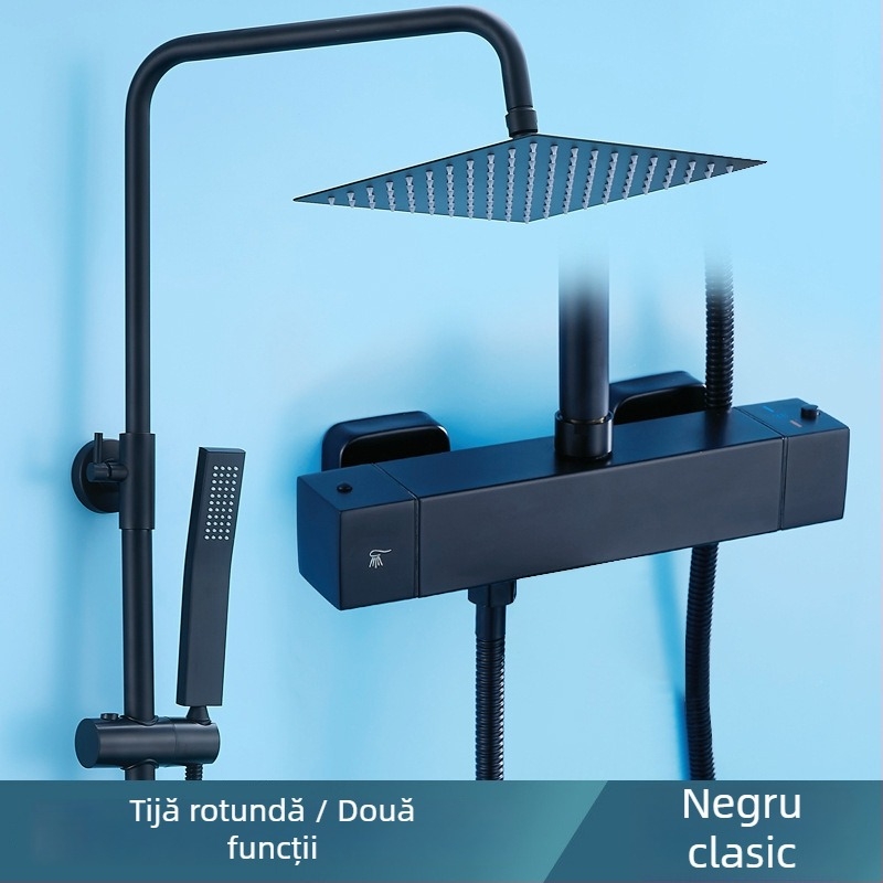 Set de duș din oțel inoxidabil placat crom, blocare temperatură cu un singur atingere, montaj încastrat pe perete, duș cu ploaie