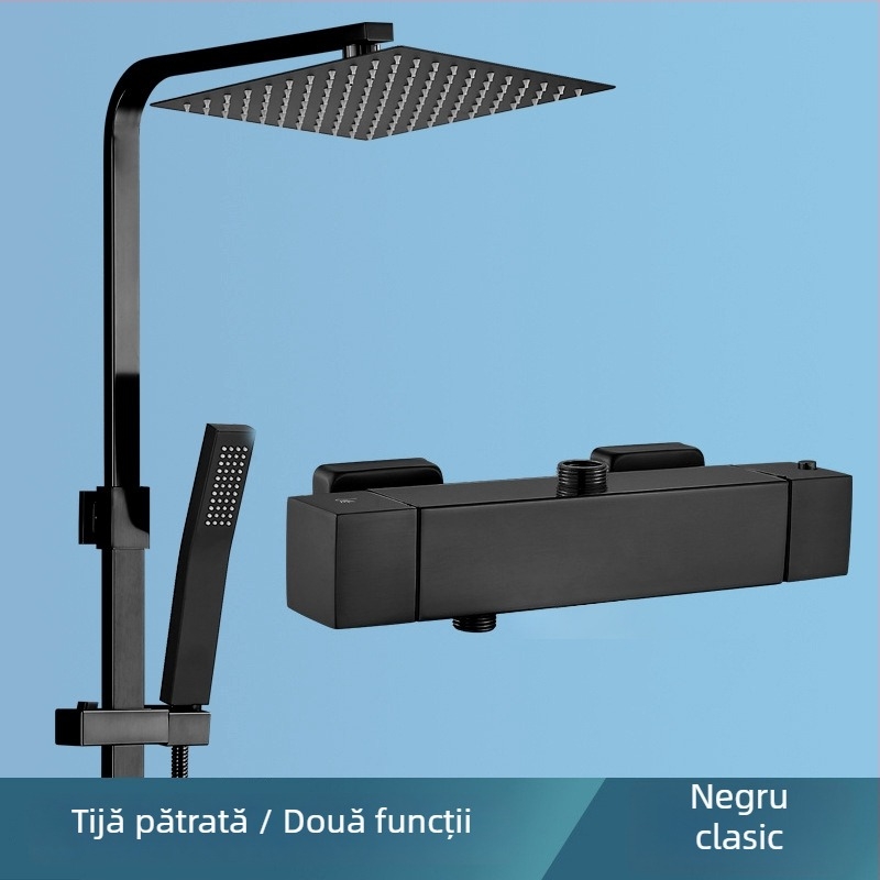 Set de duș din oțel inoxidabil placat crom, blocare temperatură cu un singur atingere, montaj încastrat pe perete, duș cu ploaie
