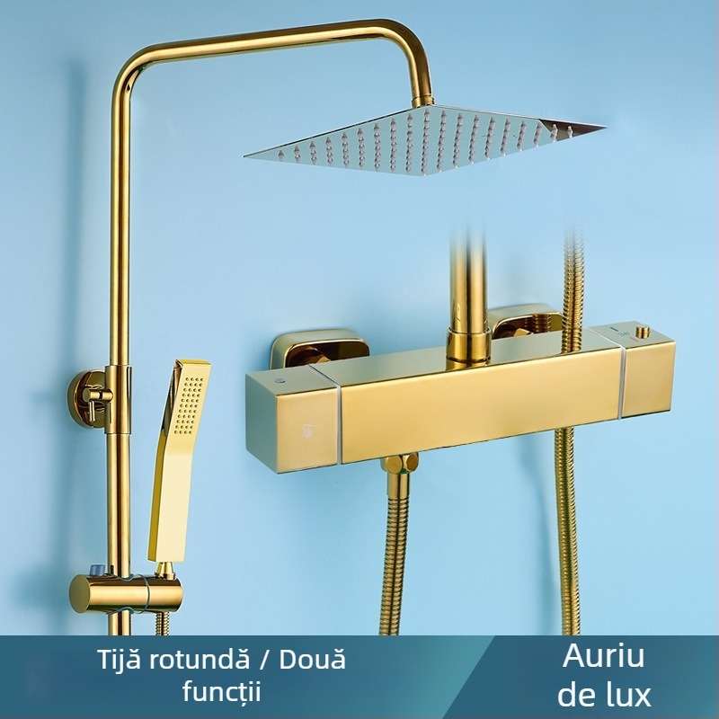 Set de duș din oțel inoxidabil placat crom, blocare temperatură cu un singur atingere, montaj încastrat pe perete, duș cu ploaie