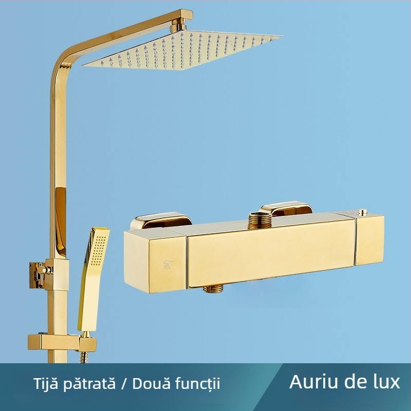 Set de duș din oțel inoxidabil placat crom, blocare temperatură cu un singur atingere, montaj încastrat pe perete, duș cu ploaie