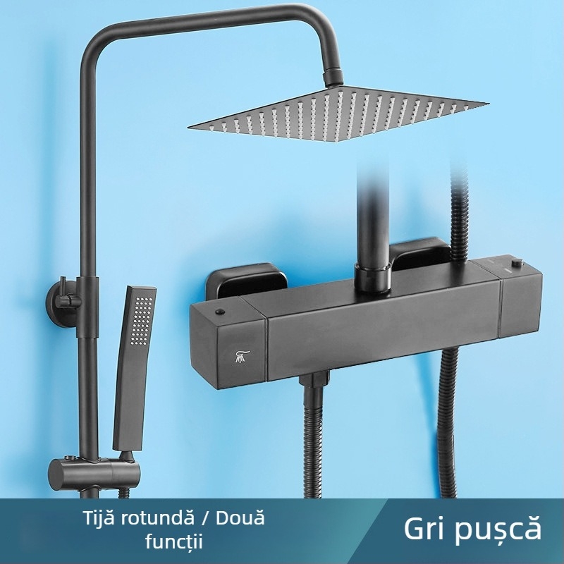 Set de duș din oțel inoxidabil placat crom, blocare temperatură cu un singur atingere, montaj încastrat pe perete, duș cu ploaie