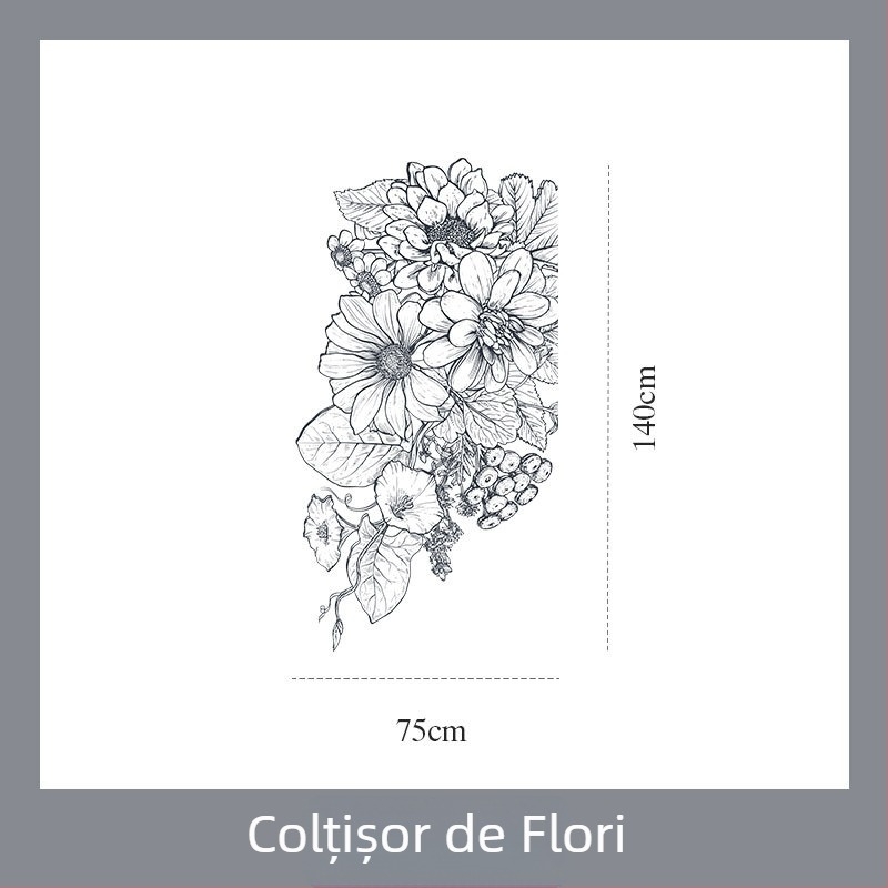 Autocolante de perete cu flori – serie de autocolante decorative, autocolante autoadezive cu forme speciale pentru dormitor și sufragerie