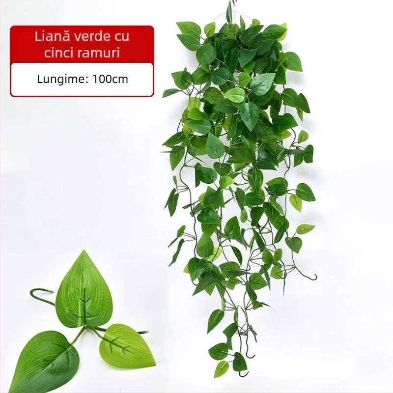 Plantă artificială cu frunze verzi, decor pentru perete, viță din plastic pentru interior