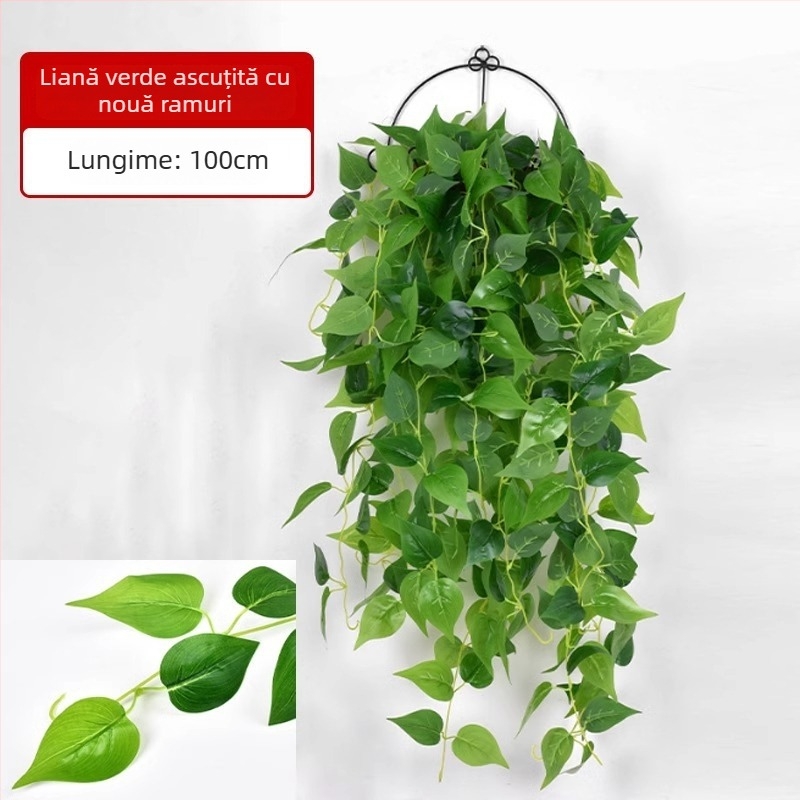 Plantă artificială cu frunze verzi, decor pentru perete, viță din plastic pentru interior