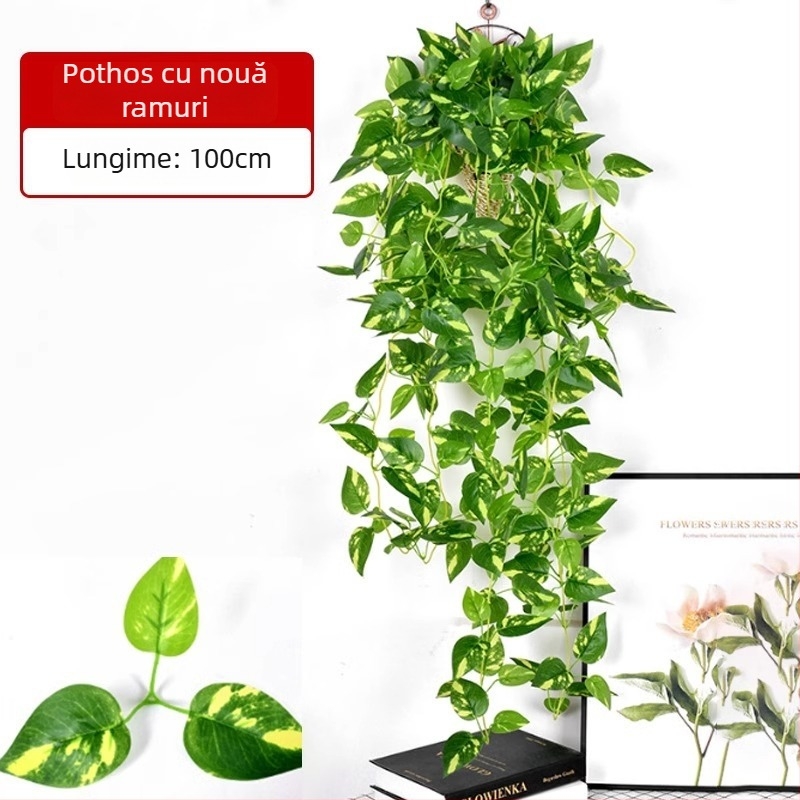 Plantă artificială cu frunze verzi, decor pentru perete, viță din plastic pentru interior