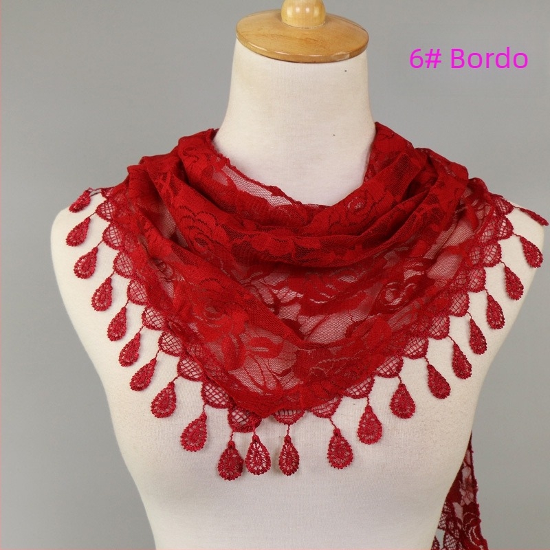 Șal triunghiular dantelat, monocrom, în stil coreean, cu model de trandafiri SJJ05