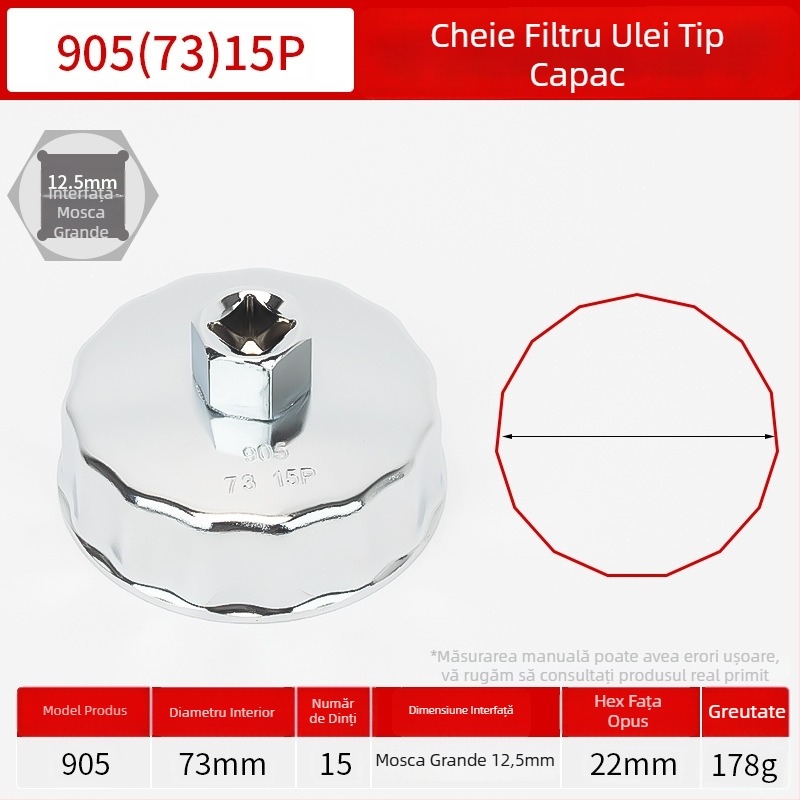 Cheie cap pentru filtru de ulei, unealtă de demontare și montaj, set de accesorii