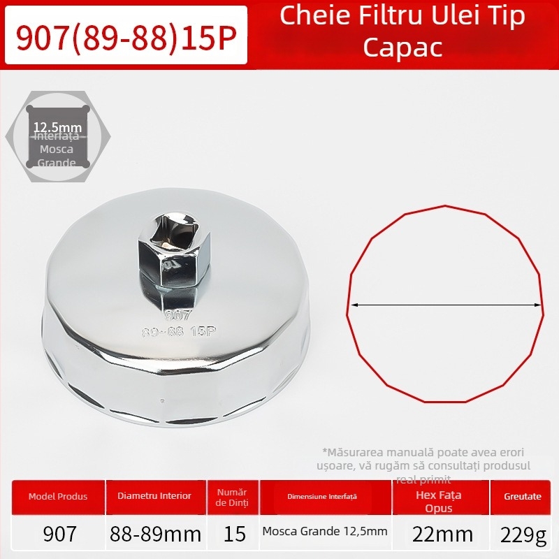 Cheie cap pentru filtru de ulei, unealtă de demontare și montaj, set de accesorii
