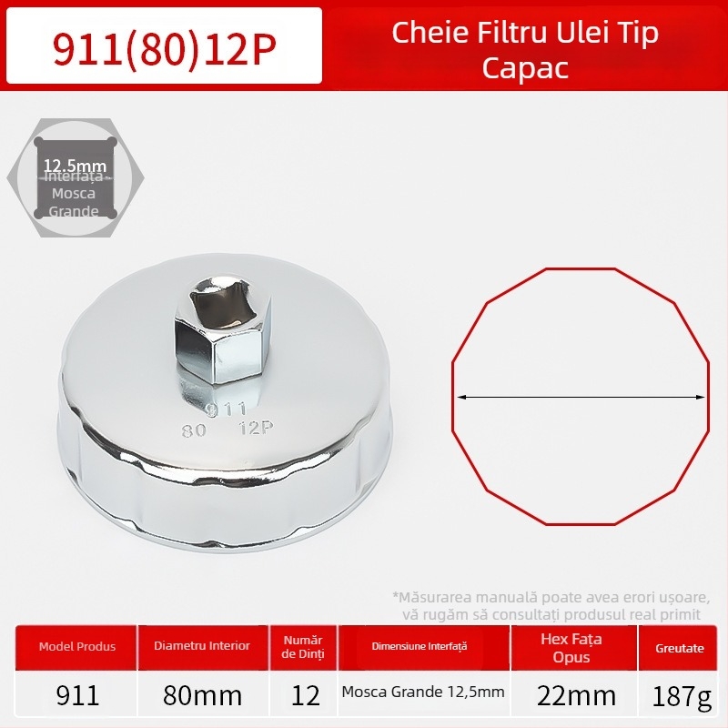 Cheie cap pentru filtru de ulei, unealtă de demontare și montaj, set de accesorii