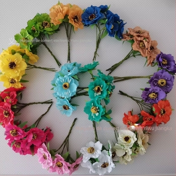 Set de flori artificiale pentru nuntă, cu Daisy, Gerbera și Sunflower — buchet din satin, diademă, garlandă de rattan, decor pentru cutii cu bomboane (72 de flori/pachet)