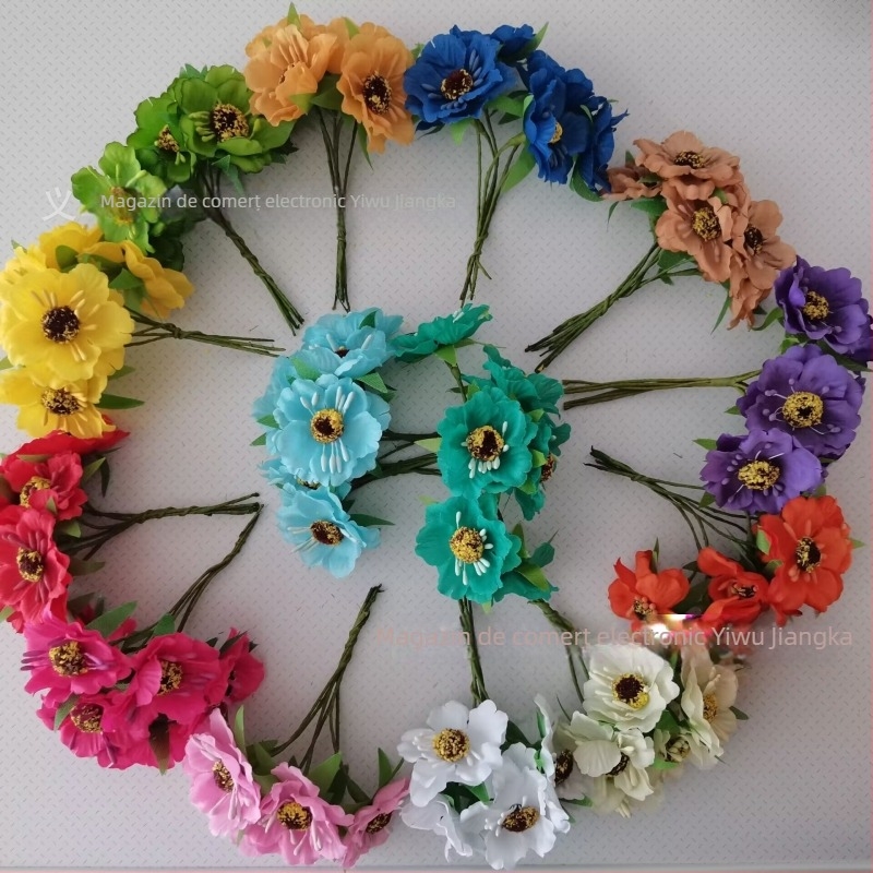 Set de flori artificiale pentru nuntă, cu Daisy, Gerbera și Sunflower — buchet din satin, diademă, garlandă de rattan, decor pentru cutii cu bomboane (72 de flori/pachet)