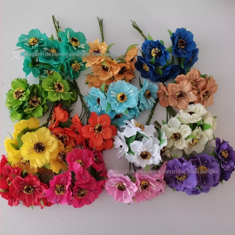 Set de flori artificiale pentru nuntă, cu Daisy, Gerbera și Sunflower — buchet din satin, diademă, garlandă de rattan, decor pentru cutii cu bomboane (72 de flori/pachet)