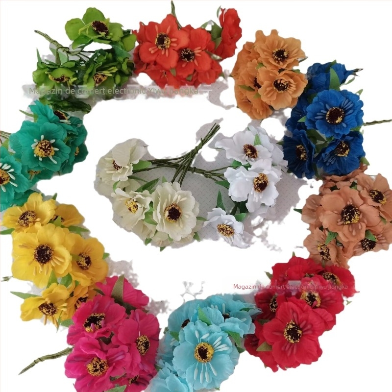 Set de flori artificiale pentru nuntă, cu Daisy, Gerbera și Sunflower — buchet din satin, diademă, garlandă de rattan, decor pentru cutii cu bomboane (72 de flori/pachet)