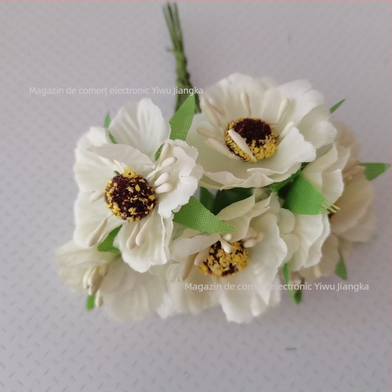 Set de flori artificiale pentru nuntă, cu Daisy, Gerbera și Sunflower — buchet din satin, diademă, garlandă de rattan, decor pentru cutii cu bomboane (72 de flori/pachet)