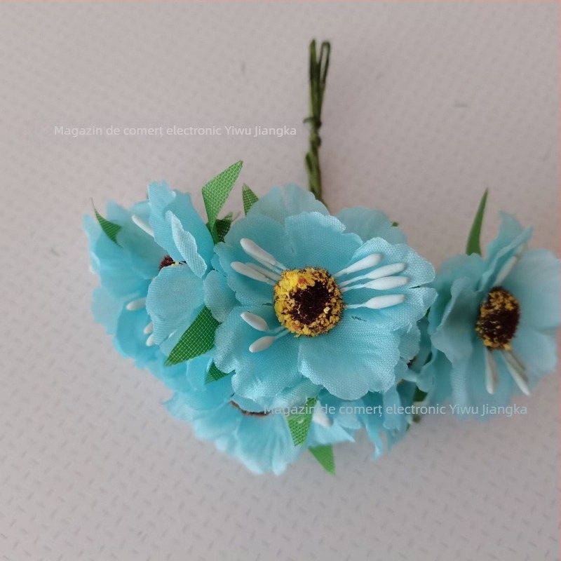 Set de flori artificiale pentru nuntă, cu Daisy, Gerbera și Sunflower — buchet din satin, diademă, garlandă de rattan, decor pentru cutii cu bomboane (72 de flori/pachet)