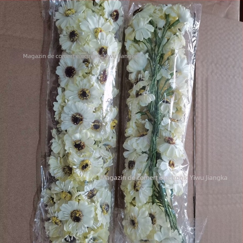 Set de flori artificiale pentru nuntă, cu Daisy, Gerbera și Sunflower — buchet din satin, diademă, garlandă de rattan, decor pentru cutii cu bomboane (72 de flori/pachet)