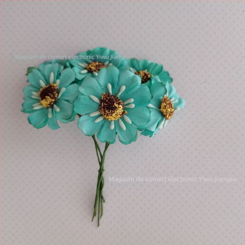 Set de flori artificiale pentru nuntă, cu Daisy, Gerbera și Sunflower — buchet din satin, diademă, garlandă de rattan, decor pentru cutii cu bomboane (72 de flori/pachet)