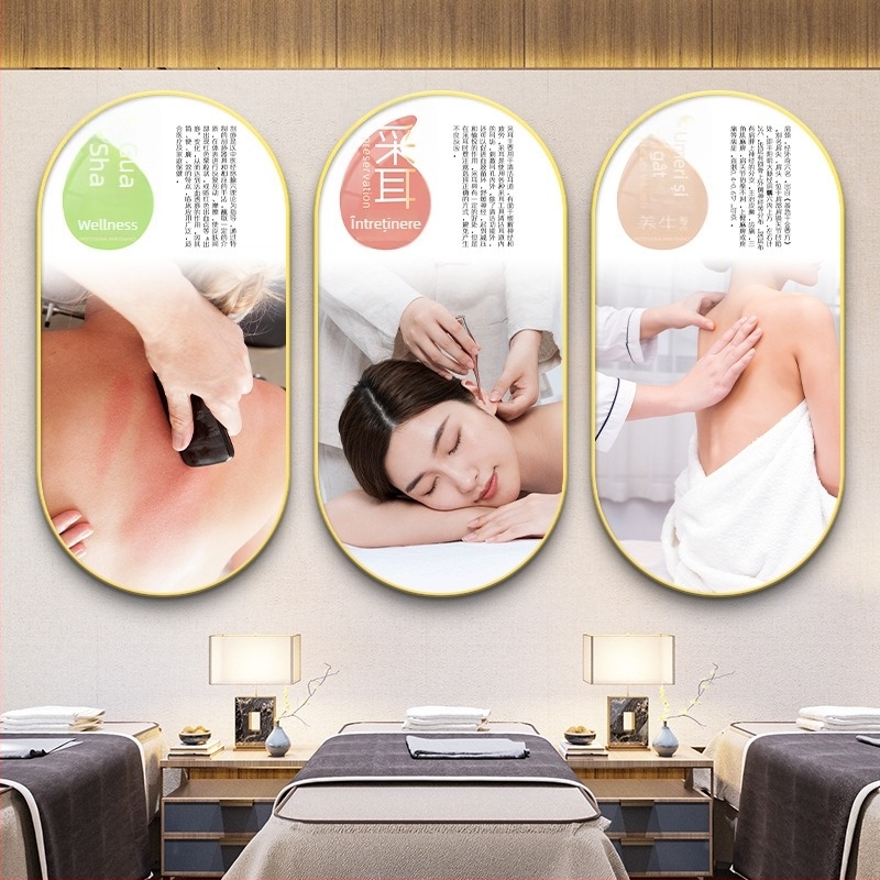 Tablou decorativ pentru centru de Medicină Tradițională Chineză și fundal pentru salon de înfrumusețare, ilustrație a terapiei pentru cap, înrămat